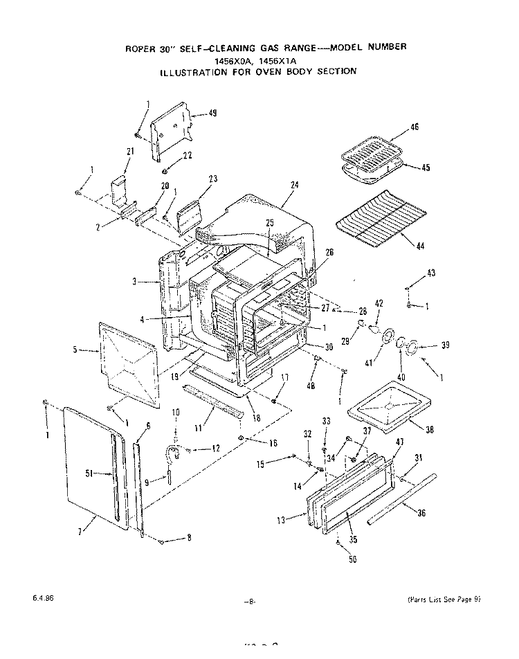 OVEN DOOR Diagram and Parts List for  Whirlpool Range