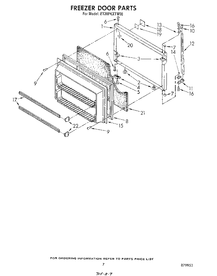 FREEZER DOOR Diagram and Parts List for ET20PKXTG00  Whirlpool Refrigerator
