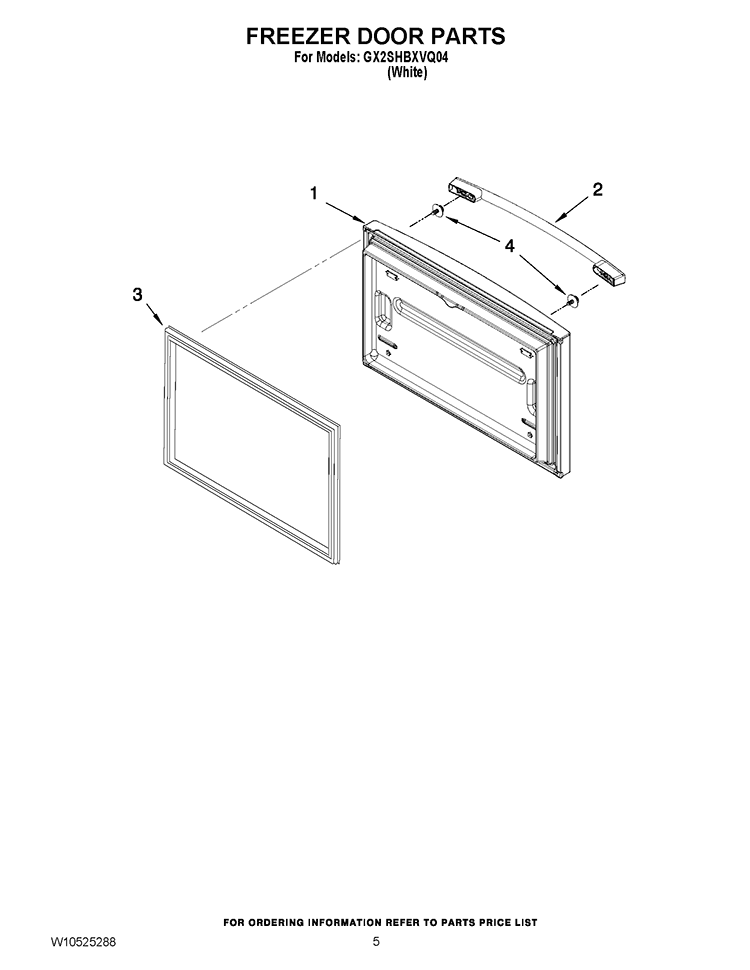 FREEZER DOOR PARTS Diagram and Parts List for GX2SHBXVQ04  Whirlpool Refrigerator