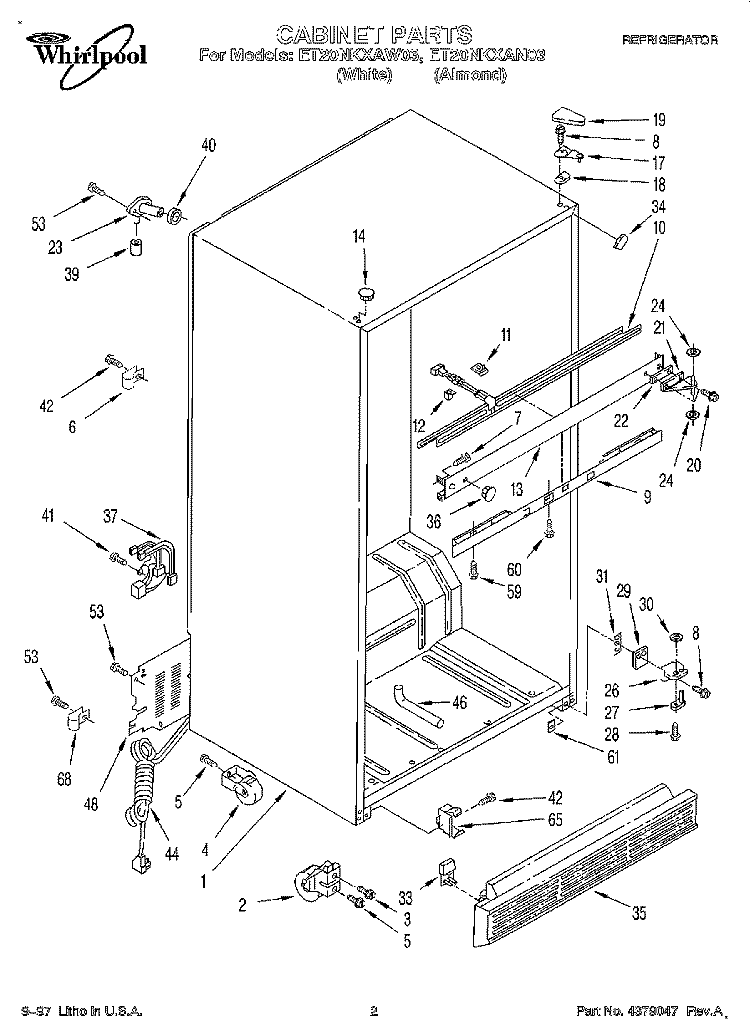 CABINET Diagram and Parts List for ET20NKXAN03  Whirlpool Refrigerator