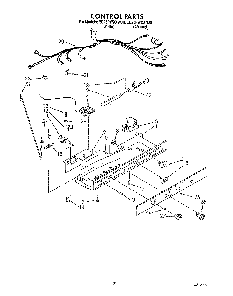 CONTROL Diagram and Parts List for ED25PWXXN00  Whirlpool Refrigerator