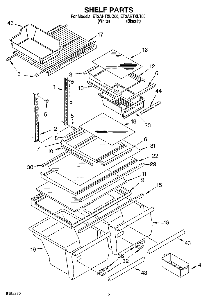 SHELF Diagram and Parts List for ET2AHTXLT00  Whirlpool Refrigerator