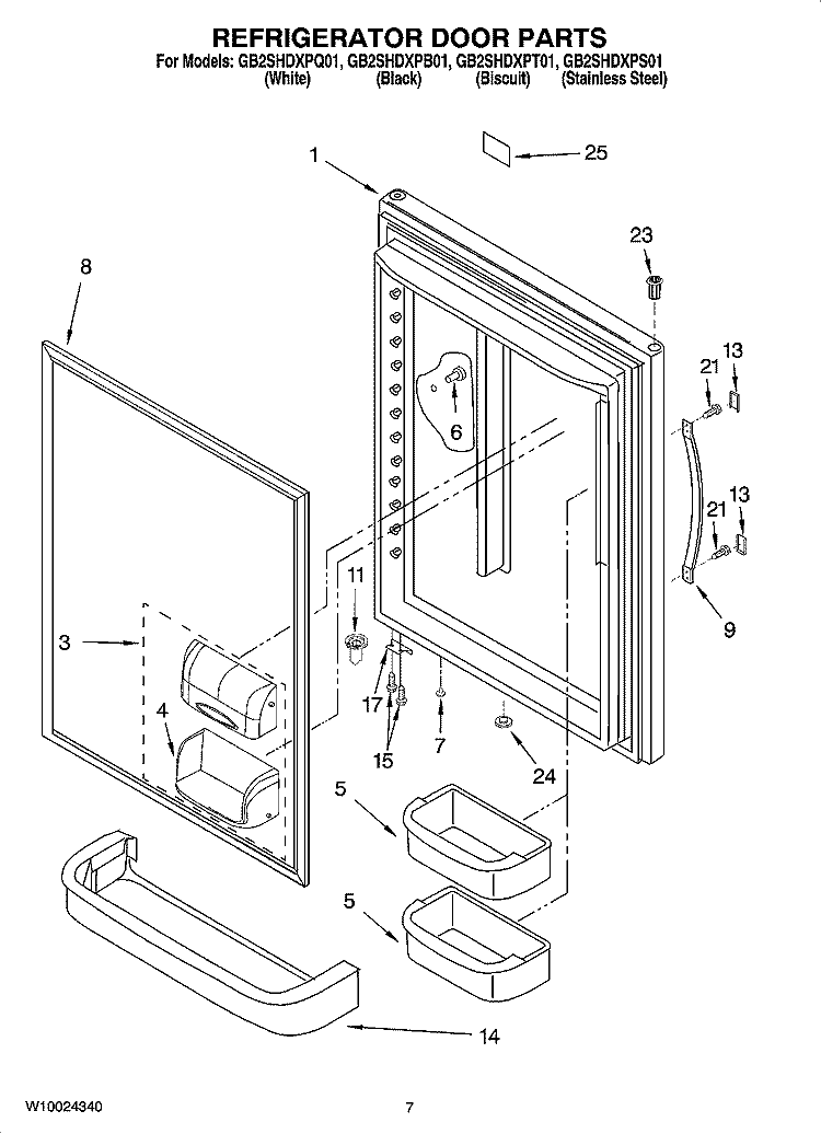 REFRIGERATOR DOOR PARTS Diagram and Parts List for GB2SHDXPT01  Whirlpool Refrigerator