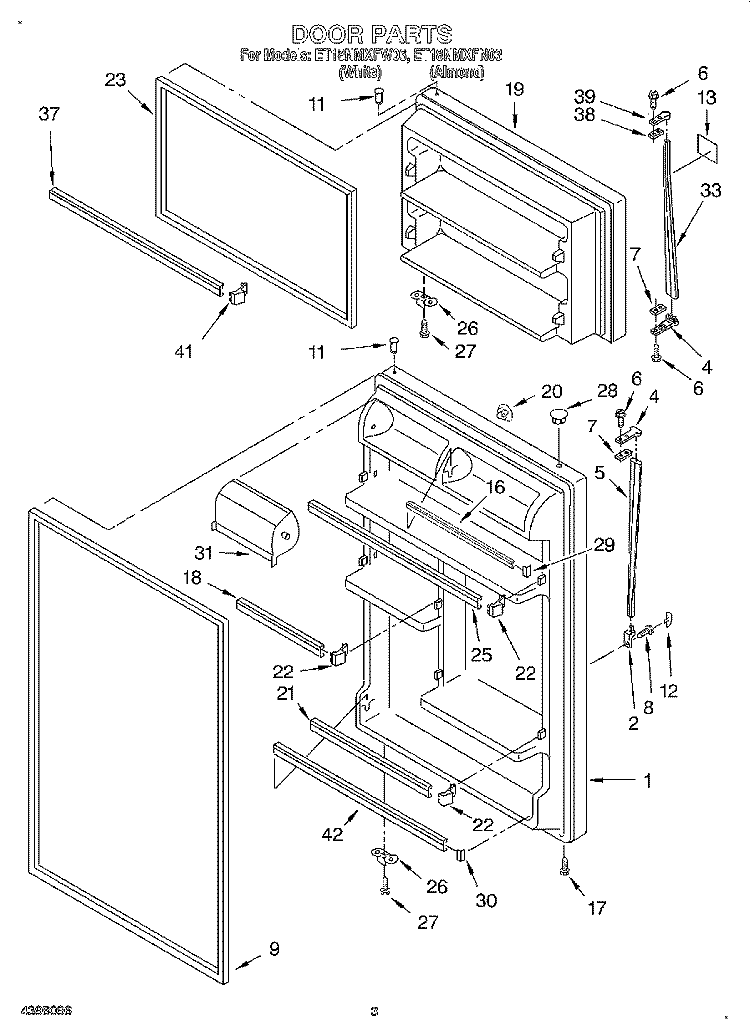 DOOR Diagram and Parts List for ET18NMXFW03  Whirlpool Refrigerator