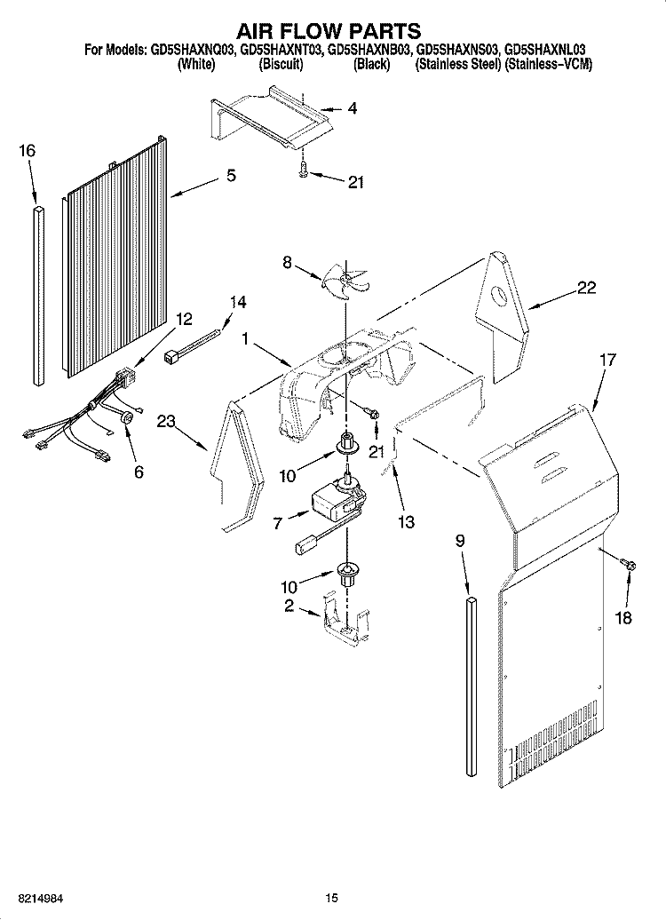 AIR FLOW PARTS Diagram and Parts List for GD5SHAXNL03  Whirlpool Refrigerator