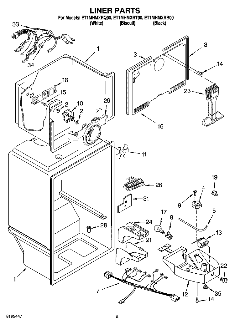 LINER PARTS Diagram and Parts List for ET1MHMXRT00  Whirlpool Refrigerator