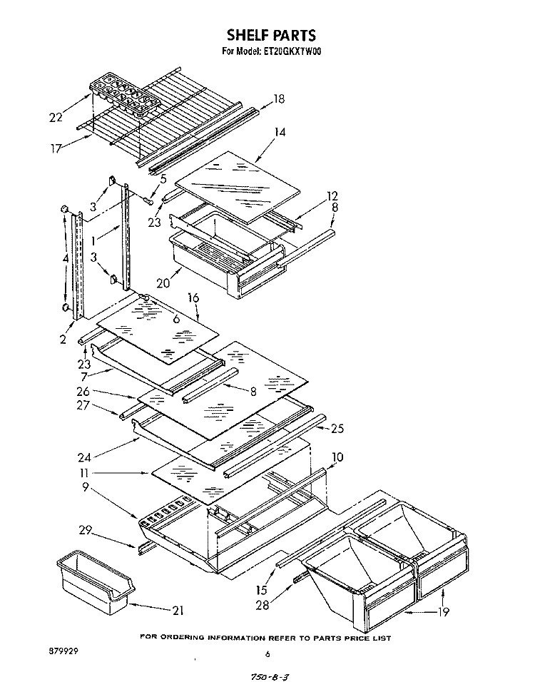 SHELF Diagram and Parts List for ET20GKXTN00  Whirlpool Refrigerator