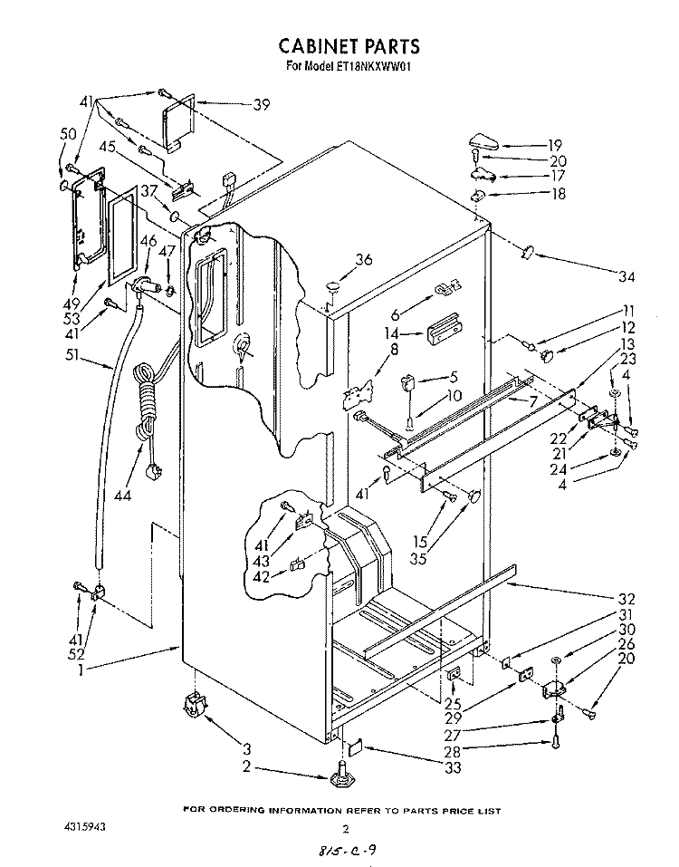 CABINET Diagram and Parts List for ET18NKXWN01  Whirlpool Refrigerator