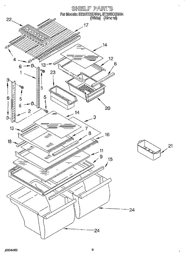SHELF, LIT/OPTIONAL Diagram and Parts List for ET20TKXDN04  Whirlpool Refrigerator