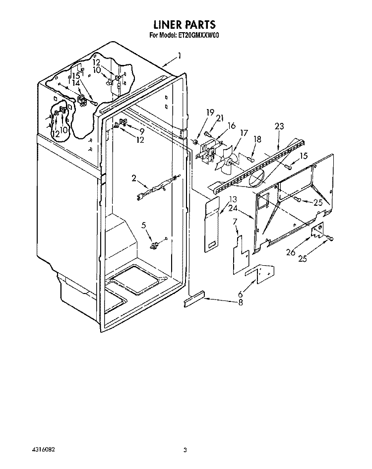 LINER Diagram and Parts List for ET20GMXXN00  Whirlpool Refrigerator
