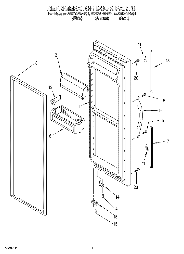 REFRIGERATOR DOOR Diagram and Parts List for GD27DFXFB01  Whirlpool Refrigerator