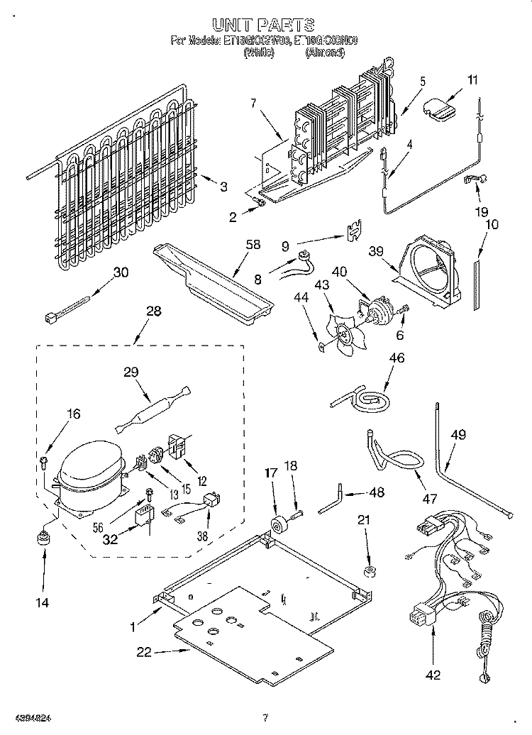 UNIT Diagram and Parts List for ET18GKXGW00  Whirlpool Refrigerator