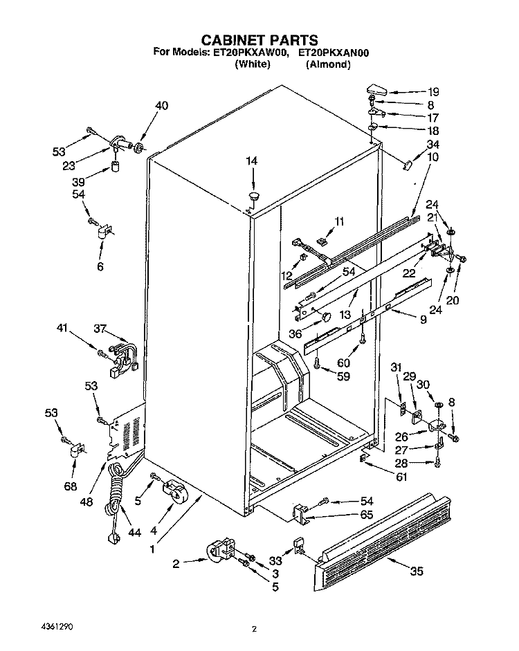 CABINET Diagram and Parts List for ET20PKXAN00  Whirlpool Refrigerator