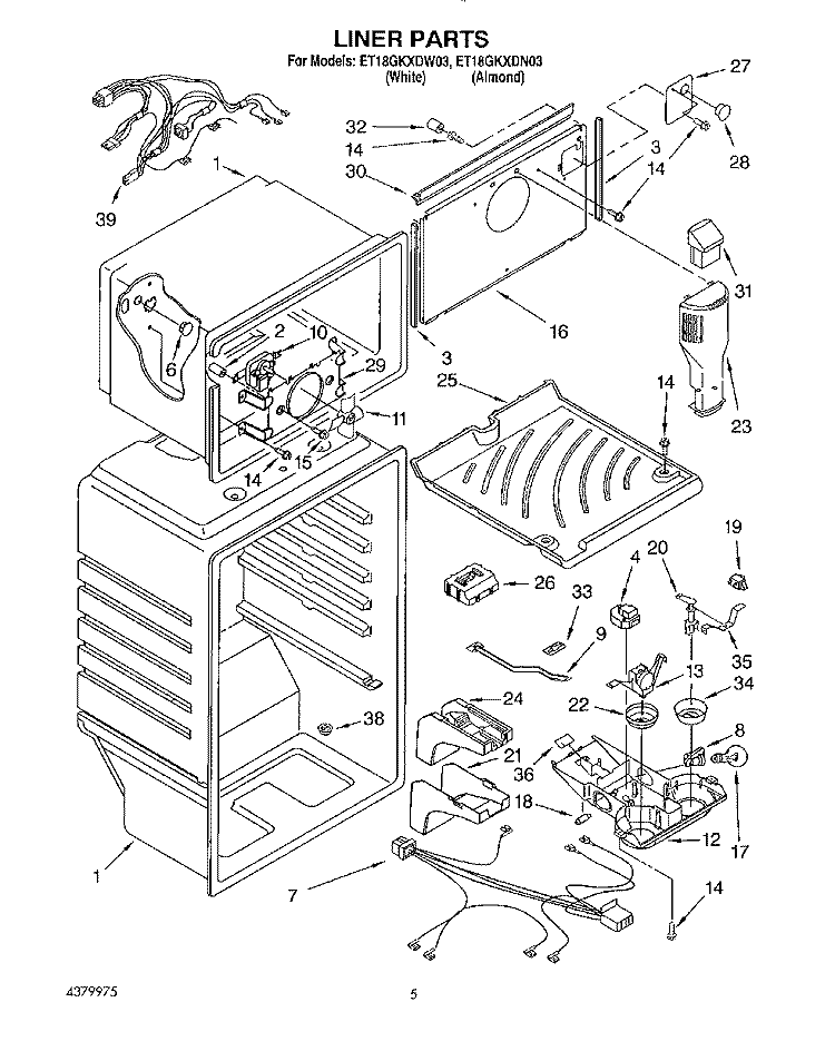 LINER Diagram and Parts List for ET18GKXDW03  Whirlpool Refrigerator