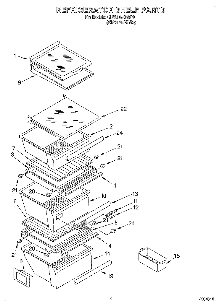 REFRIGERATOR SHELF Diagram and Parts List for GD22DKXFW00  Whirlpool Refrigerator