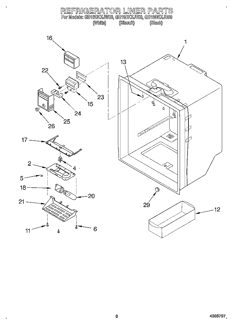 REFRIGERATOR LINER Diagram and Parts List for GB18DKXJW00  Whirlpool Refrigerator