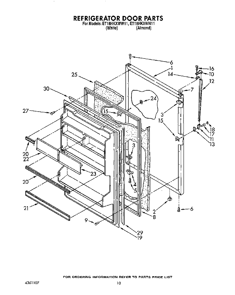 REFRIGERATOR DOOR, LIT/OPTIONAL Diagram and Parts List for ET18HKXWN11  Whirlpool Refrigerator