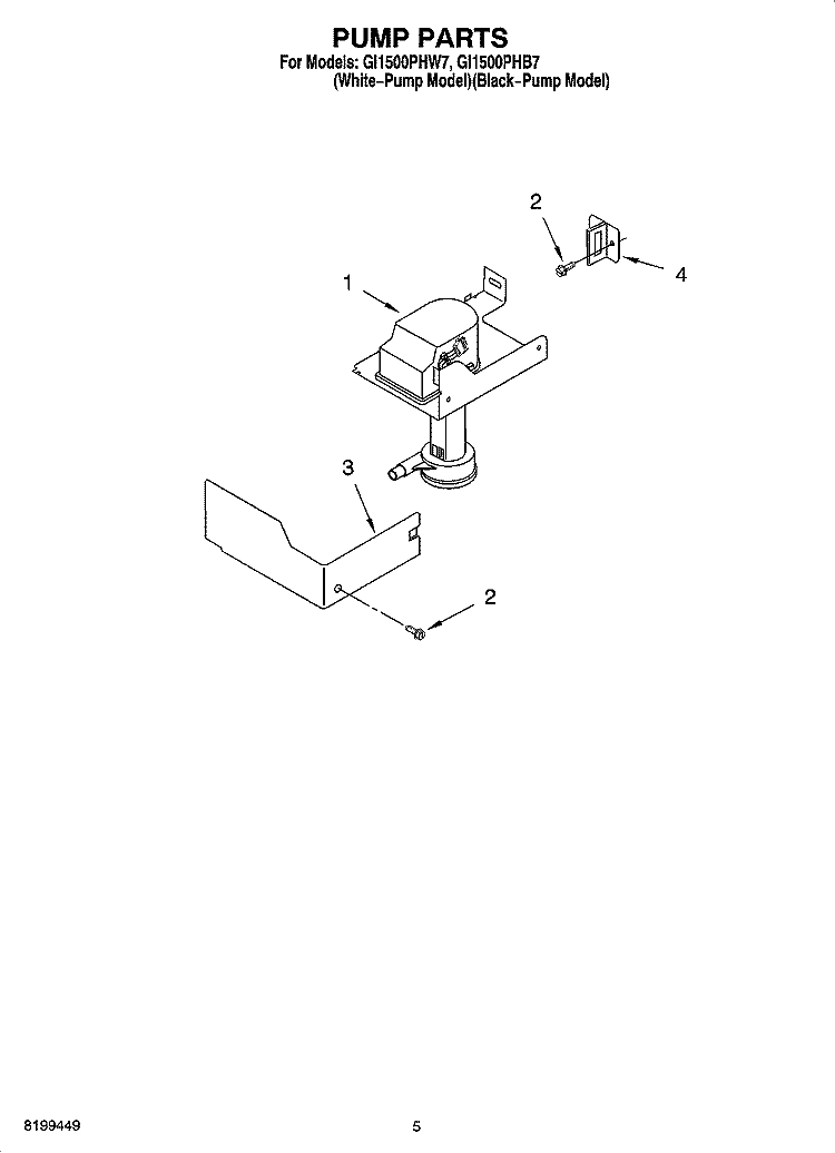 PUMP PARTS Diagram and Parts List for  Whirlpool Ice Maker