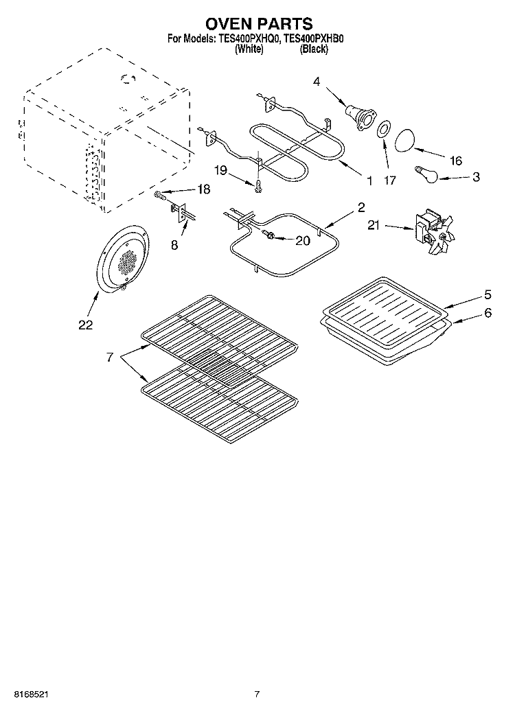 OVEN Diagram and Parts List for TES400PXHQ0  Estate Range
