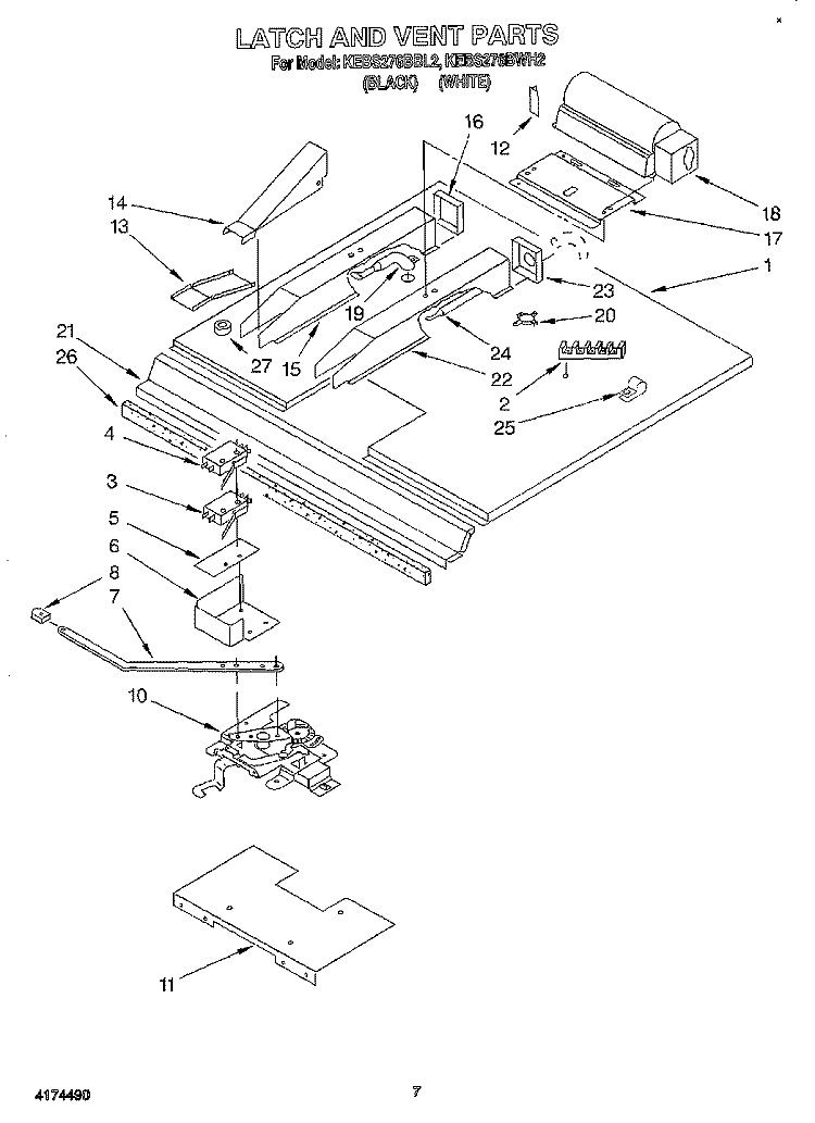 LATCH AND VENT Diagram and Parts List for KEBS276BWH2  KitchenAid Wall Oven