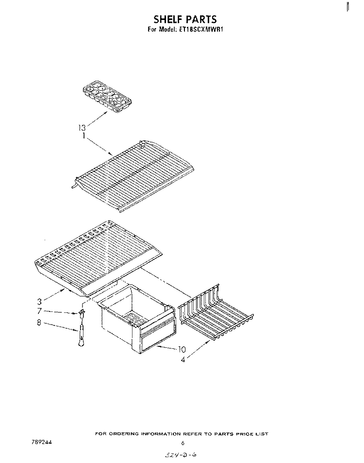 SHELF Diagram and Parts List for ET18SCXMWR1  Whirlpool Refrigerator
