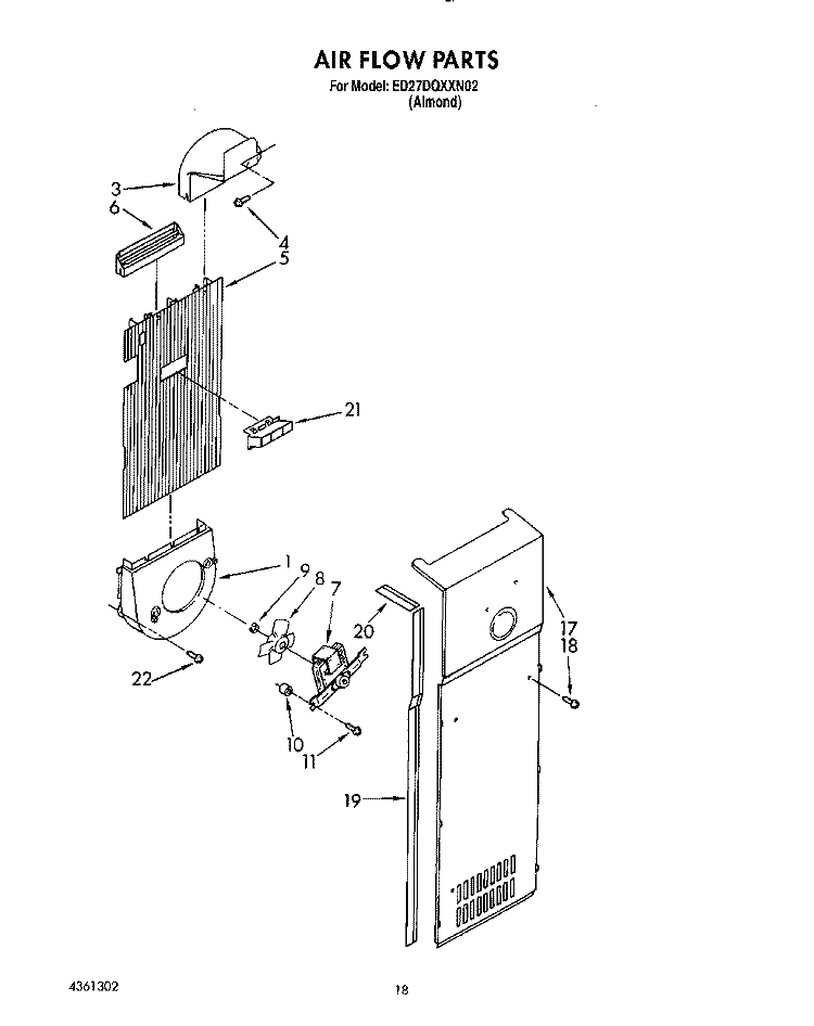 AIR FLOW Diagram and Parts List for ED27DQXXN02  Whirlpool Refrigerator