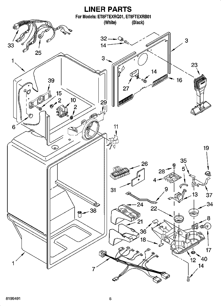 LINER PARTS Diagram and Parts List for ET8FTEXRQ01  Whirlpool Refrigerator
