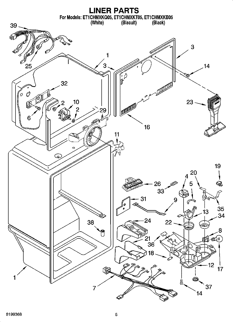 LINER PARTS Diagram and Parts List for ET1CHMXKB05  Whirlpool Refrigerator