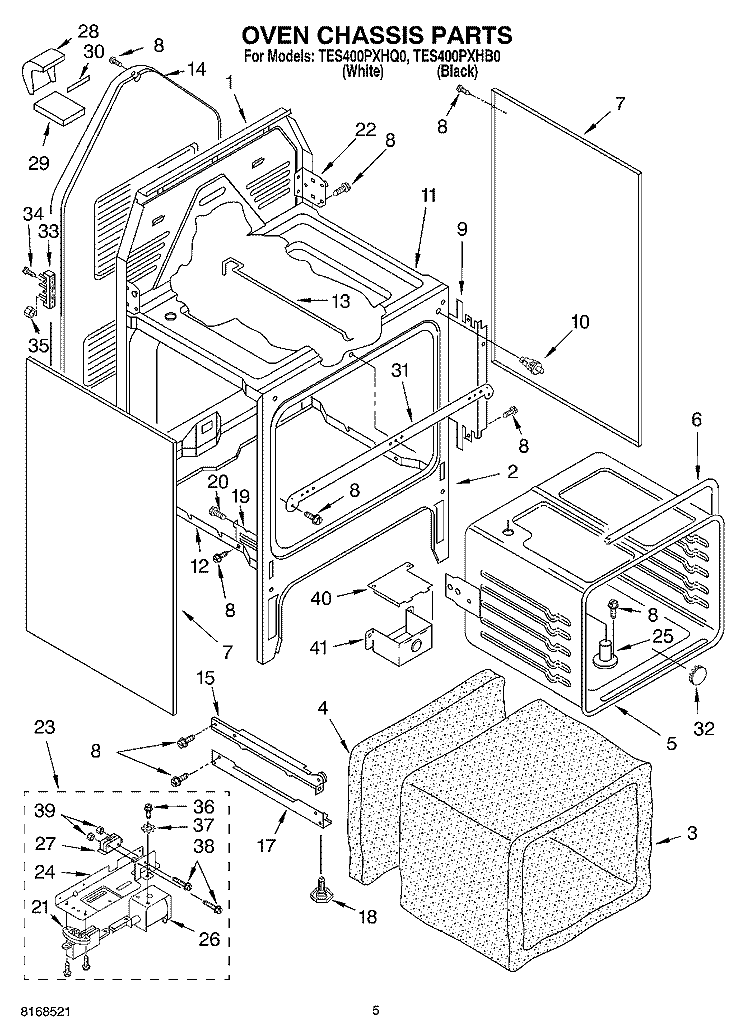 OVEN CHASSIS Diagram and Parts List for TES400PXHQ0  Estate Range