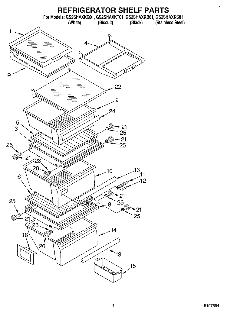 REFRIGERATOR SHELF Diagram and Parts List for GS2SHAXKT01  Whirlpool Refrigerator