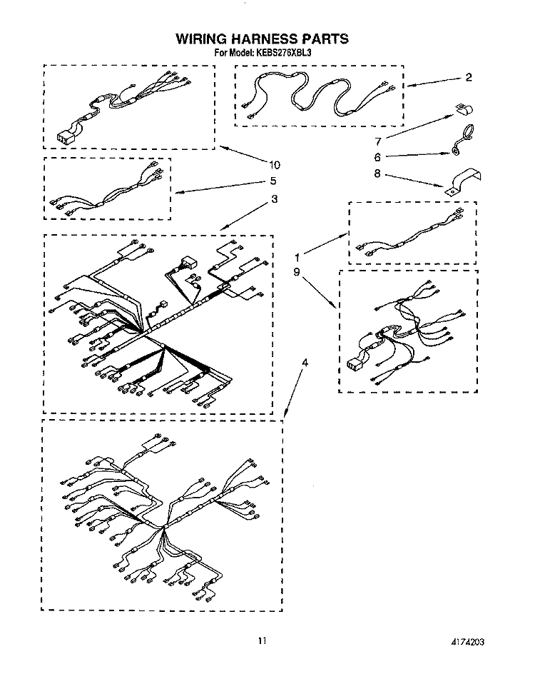 WIRING HARNESS Diagram and Parts List for KEBS276XBL3  KitchenAid Wall Oven