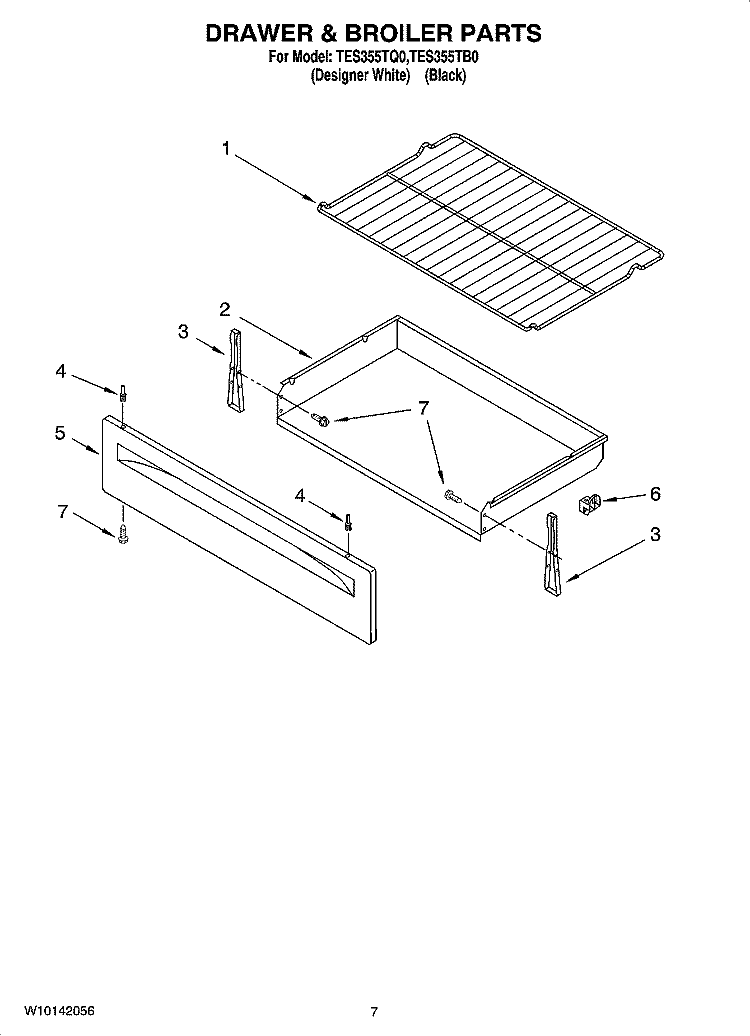DRAWER & BROILER PARTS, OPTIONAL PARTS Diagram and Parts List for TES355TB0  Estate Range