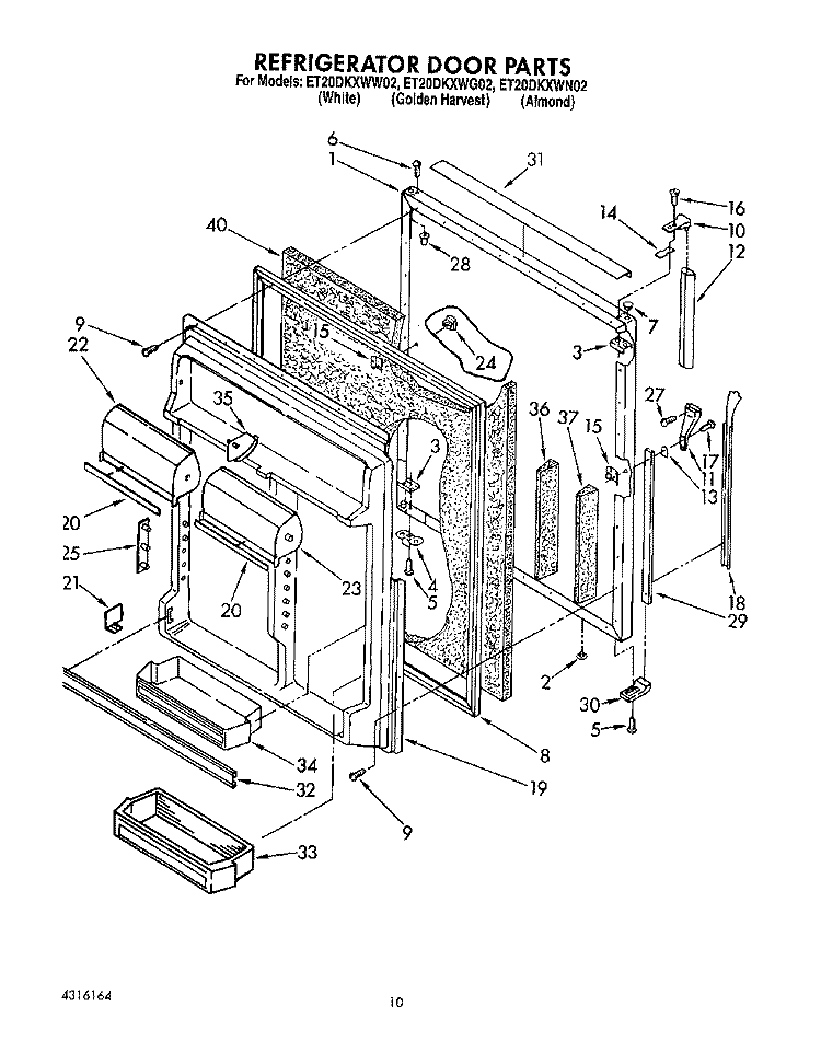 REFRIGERATOR DOOR Diagram and Parts List for ET20DKXWN02  Whirlpool Refrigerator