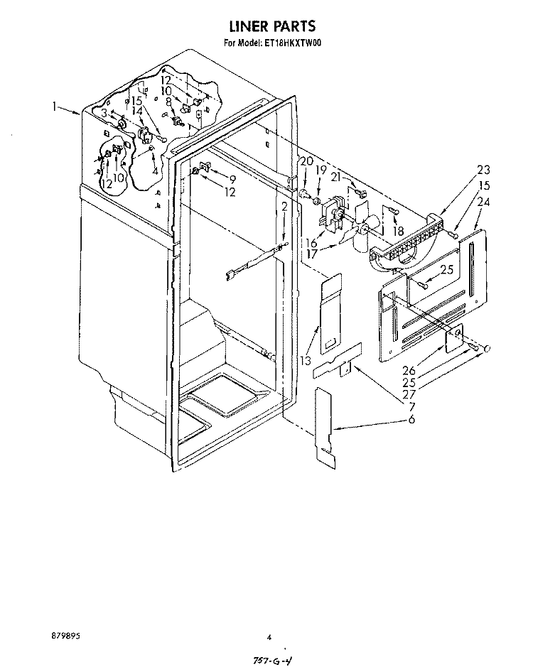 LINER Diagram and Parts List for ET18HKXTW00  Whirlpool Refrigerator
