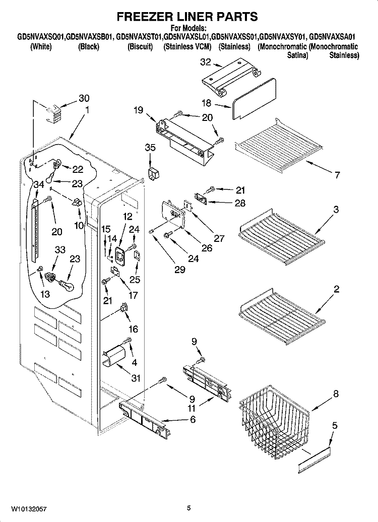 FREEZER LINER PARTS Diagram and Parts List for GD5NVAXSS01  Whirlpool Refrigerator