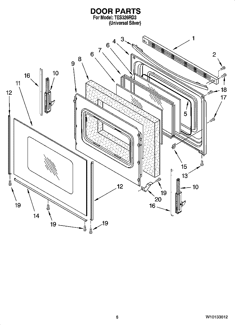 DOOR PARTS, OPTIONAL PARTS (NOT INCLUDED) Diagram and Parts List for TES326RD3  Estate Range