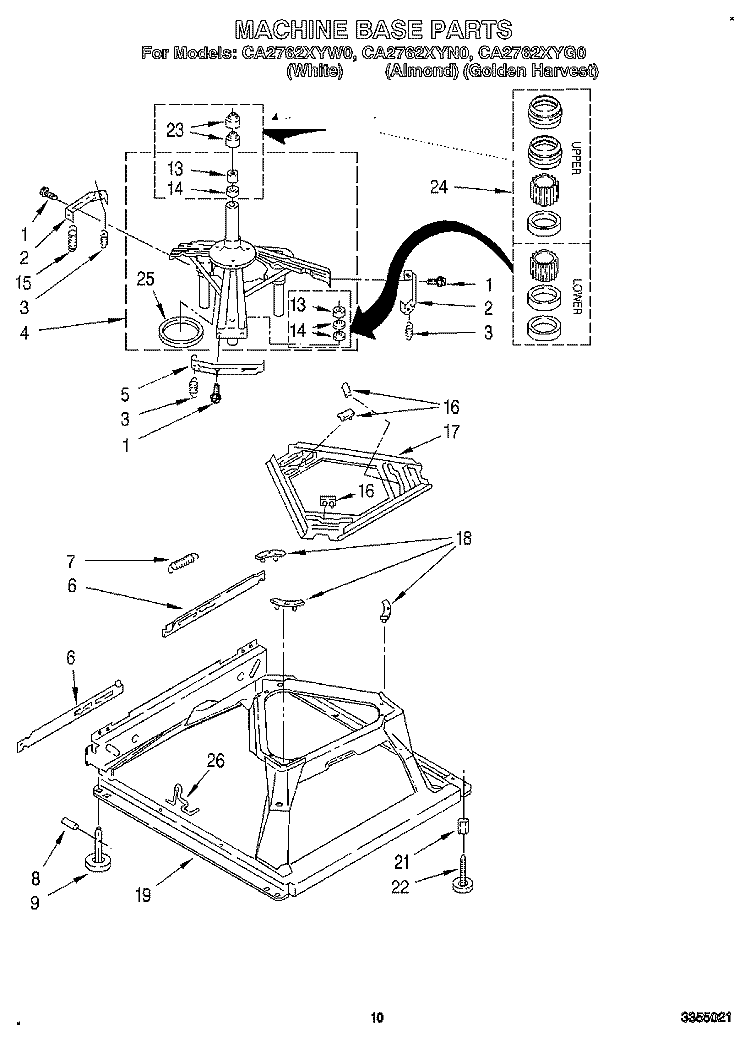 MACHINE BASE Diagram and Parts List for  Whirlpool Washer