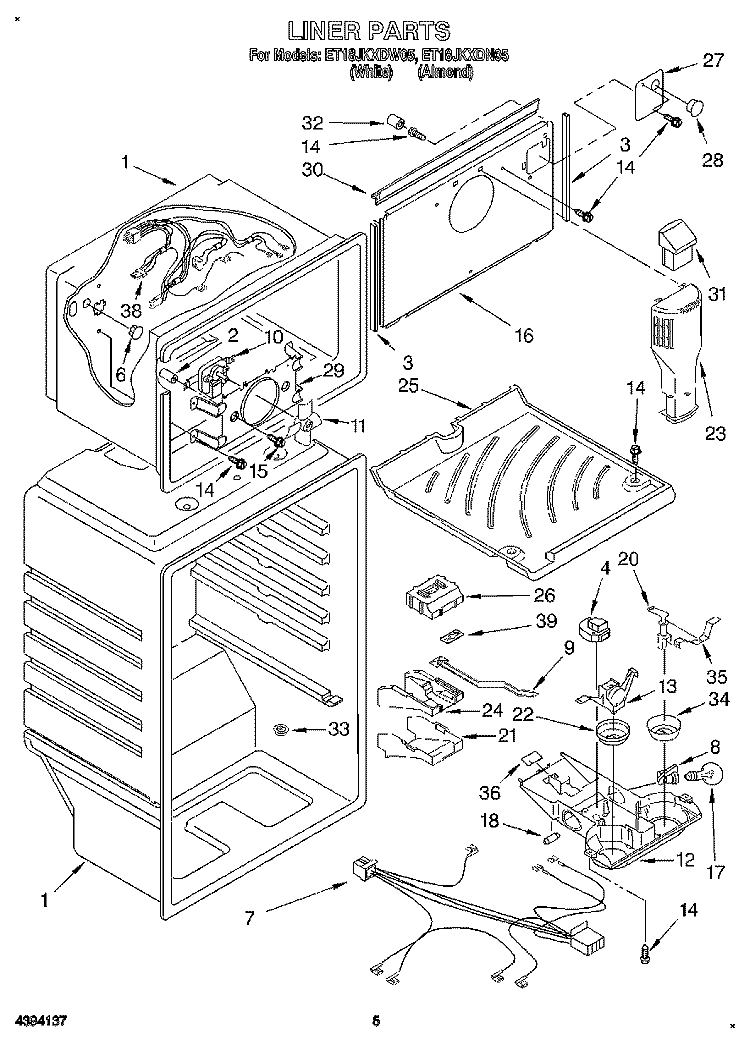 LINER Diagram and Parts List for ET18JKXDN05  Whirlpool Refrigerator