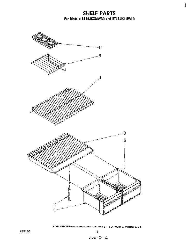 SHELF Diagram and Parts List for ET18JKXMWR0  Whirlpool Refrigerator