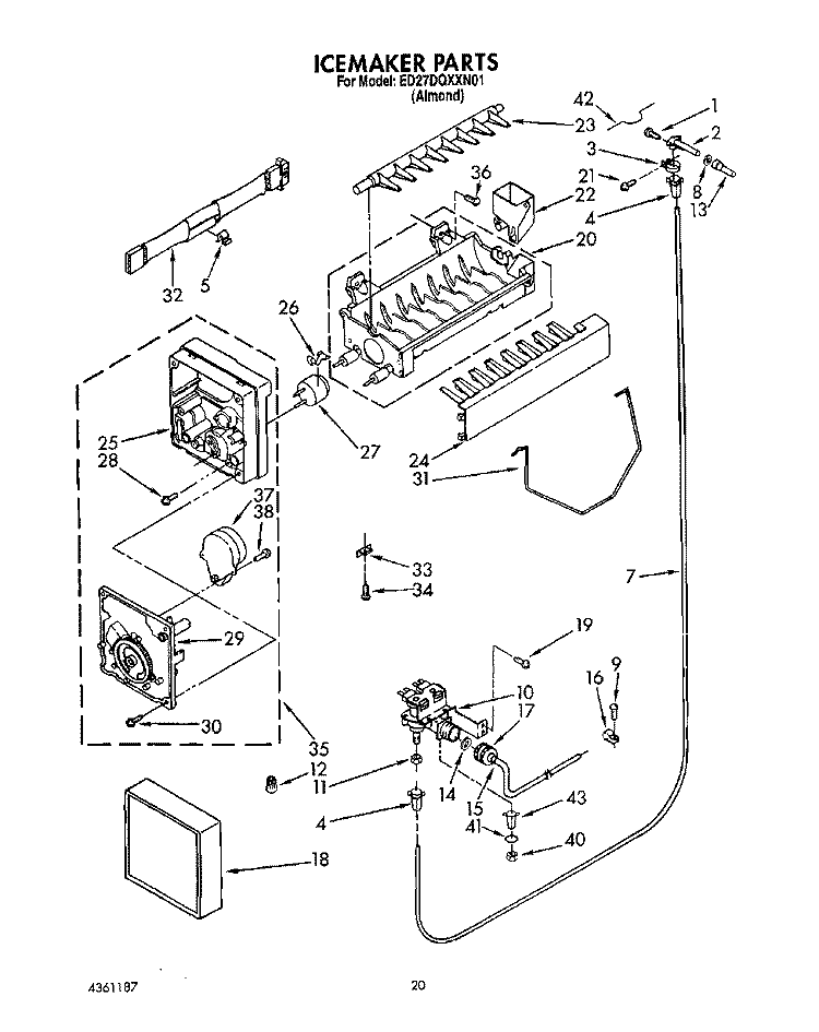ICEMAKER, LIT/OPTIONAL Diagram and Parts List for ED27DQXXN01  Whirlpool Refrigerator