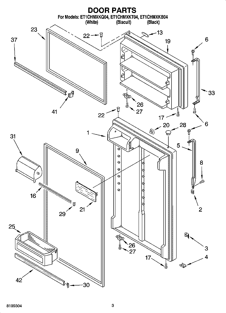 DOOR PARTS Diagram and Parts List for ET1CHMXKB04  Whirlpool Refrigerator