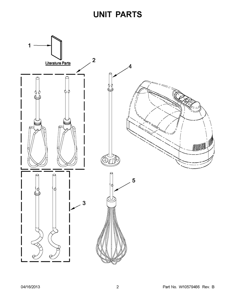UNIT PARTS Diagram and Parts List for  KitchenAid Mixer