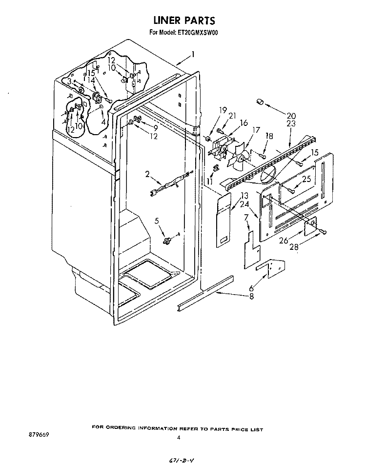 LINER Diagram and Parts List for ET20GMXSW00  Whirlpool Refrigerator