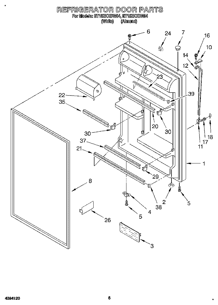 REFRIGERATOR DOOR Diagram and Parts List for ET18ZKXDN04  Whirlpool Refrigerator