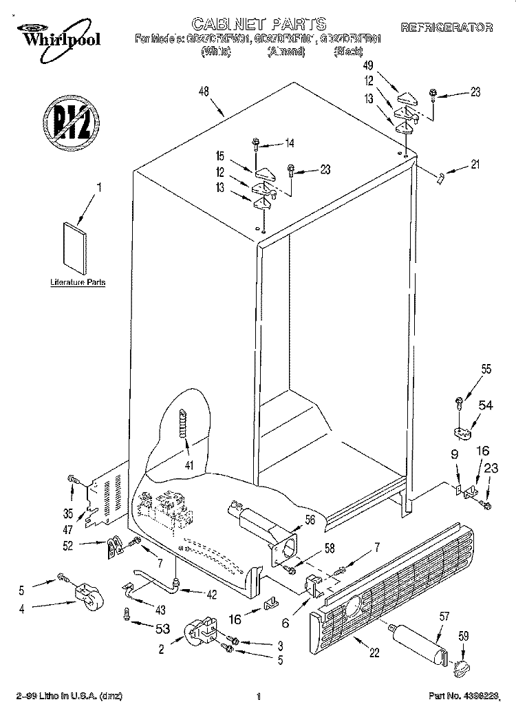 CABINET, LITERATURE Diagram and Parts List for GD27DFXFB01  Whirlpool Refrigerator