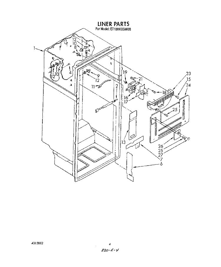 LINER Diagram and Parts List for ET18HKXSW0B  Whirlpool Refrigerator