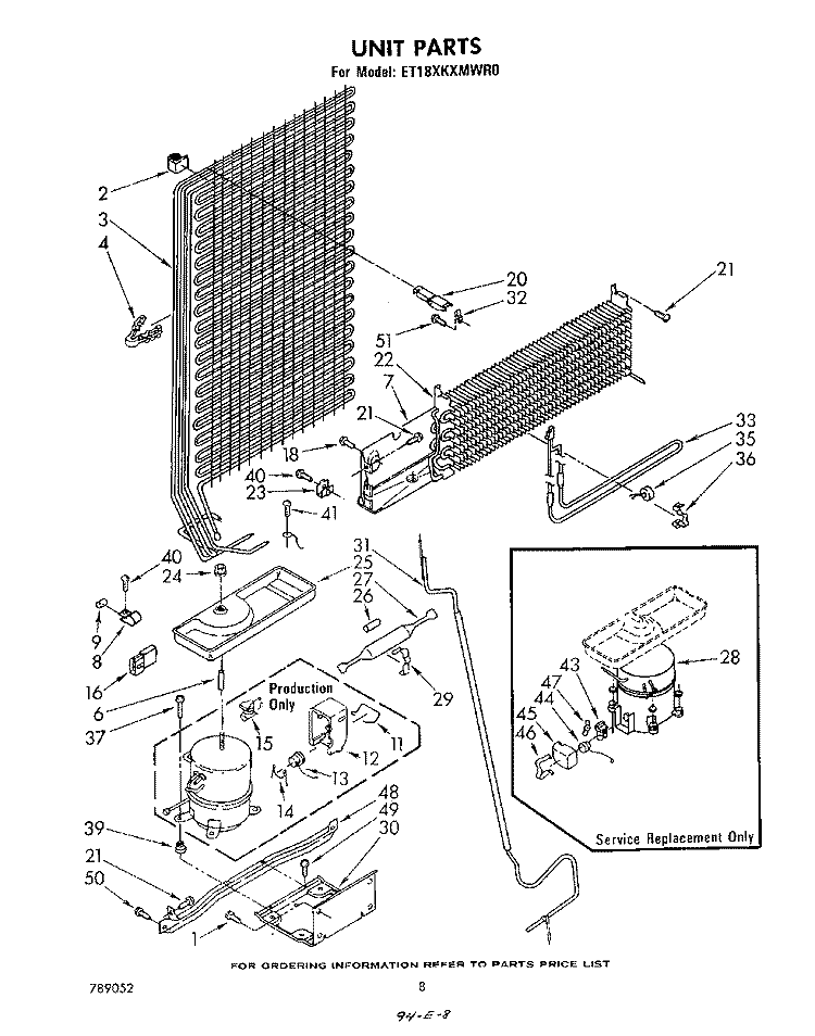 UNIT Diagram and Parts List for ET18XKMWR0  Whirlpool Refrigerator