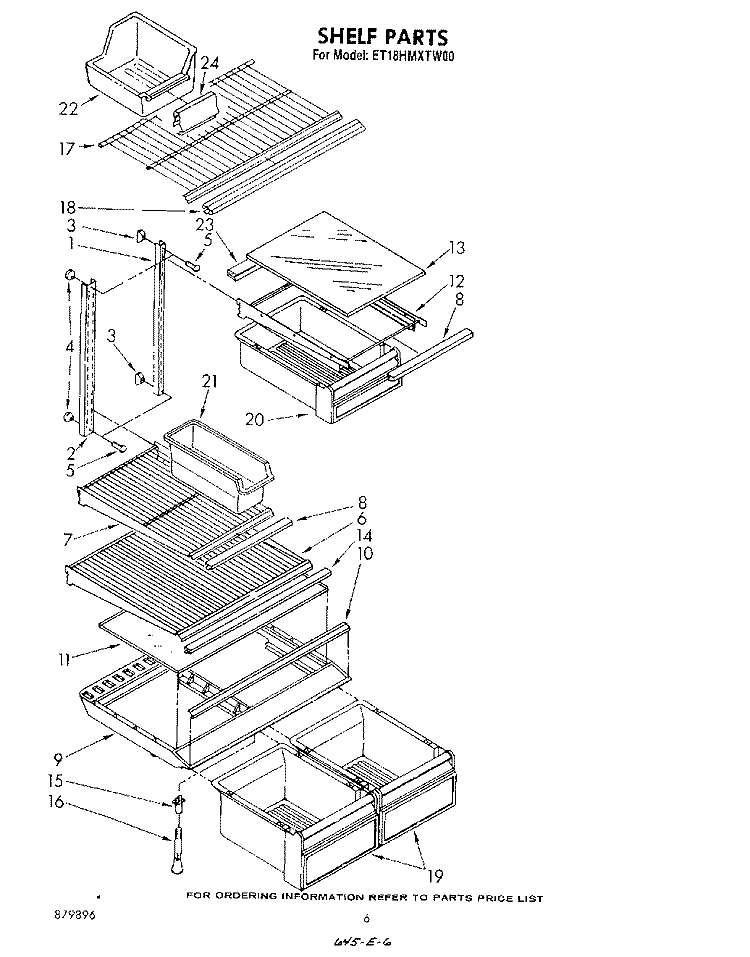 SHELF Diagram and Parts List for ET18HMXTW00  Whirlpool Refrigerator