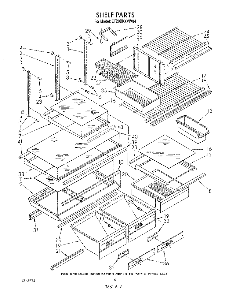 SHELF , LIT/OPTIONAL Diagram and Parts List for ET20DKXVM04  Whirlpool Refrigerator