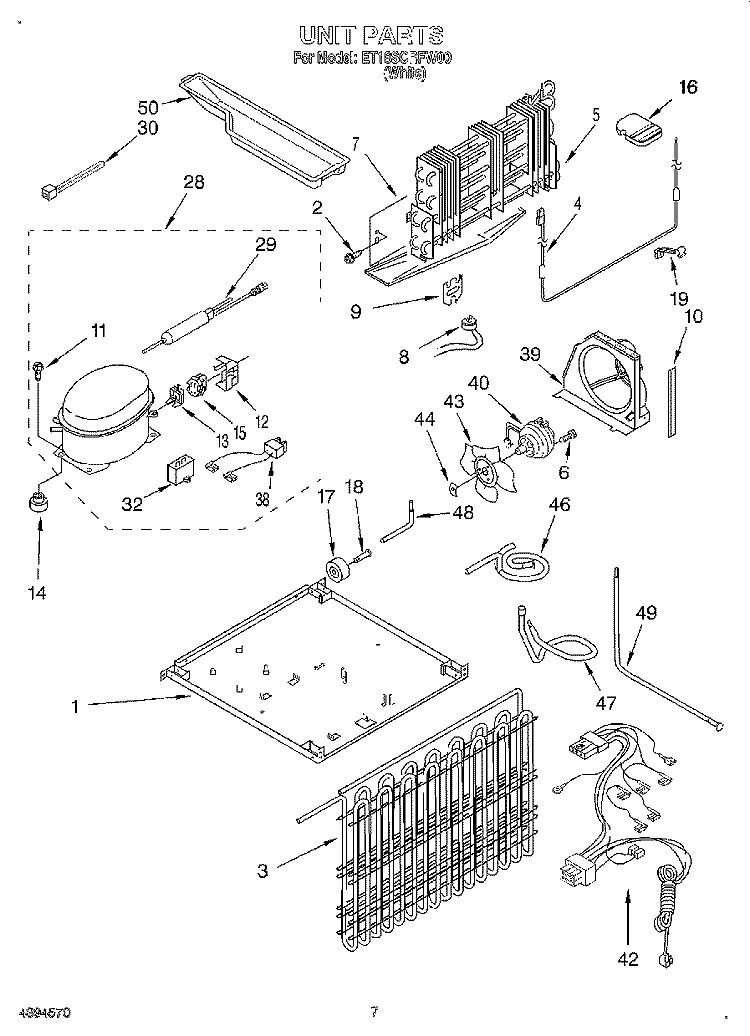 UNIT Diagram and Parts List for ET18SCRFW00  Whirlpool Refrigerator